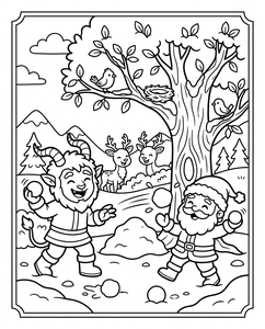 Alpine Snowball Fight Line Art
