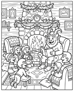 Fireside Storytime Line Art